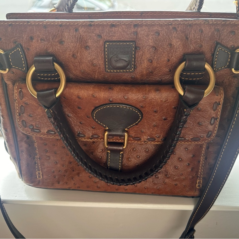 Dooney & Bourke Ostrich-Embossed Brown Satchel